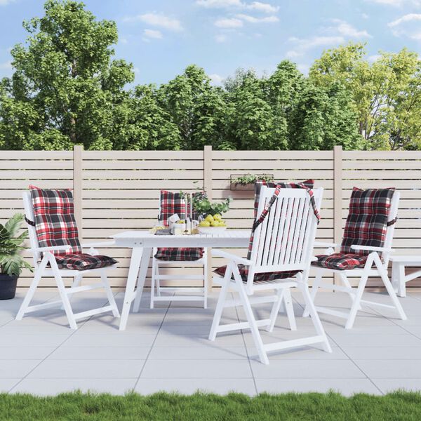 vidaXL Vank&uacute;&scaron;e na stoličky s vysok&yacute;m operadlom 4ks červen&eacute; kocky l&aacute;tka