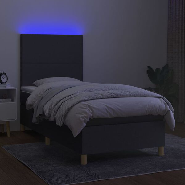 vidaXL Posteľ boxsping s matracom a LED tmavosiv&aacute; 90x190 cm l&aacute;tka