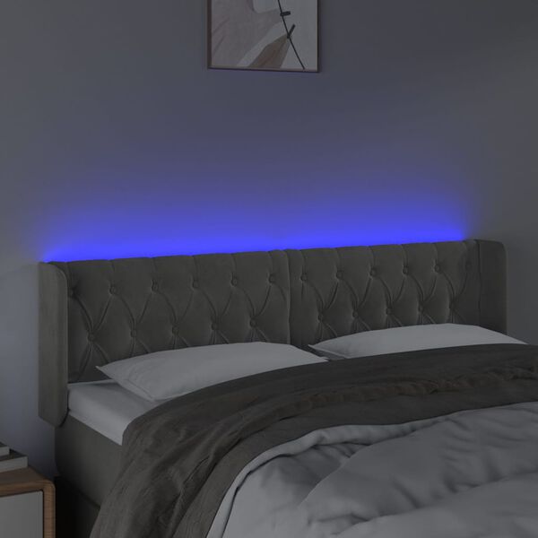 vidaXL Čelo postele s LED bledosiv&eacute; 147x16x78/88 cm zamat