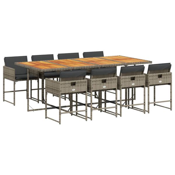 vidaXL 9-dielna z&aacute;hradn&aacute; jed&aacute;lensk&aacute; sada s podložkami siv&aacute; polyratan