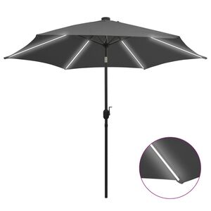vidaXL Z&aacute;hradn&yacute; slnečn&iacute;k s LED, hlin&iacute;kov&aacute; tyč 300 cm, antracitov&yacute;