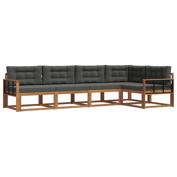 vidaXL Z&aacute;hradn&aacute; s&uacute;prava gaučov s vank&uacute;&scaron;om 5 pcs Pr&iacute;rodn&aacute; a antracitov&aacute;