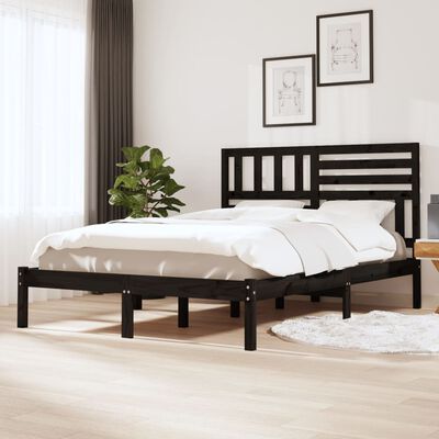vidaXL Rám postele čierny 135x190 cm dvojlôžk masívna borovica