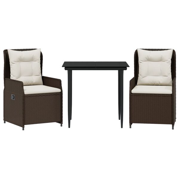 vidaXL 3-dielna záhradná jedálenská súprava a vankúše hnedá polyratan