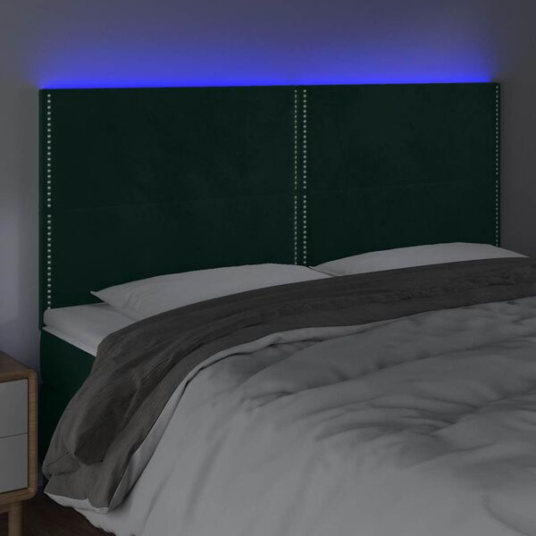 vidaXL Čelo postele s LED tmavozelen&eacute; 160x5x118/128 cm zamat
