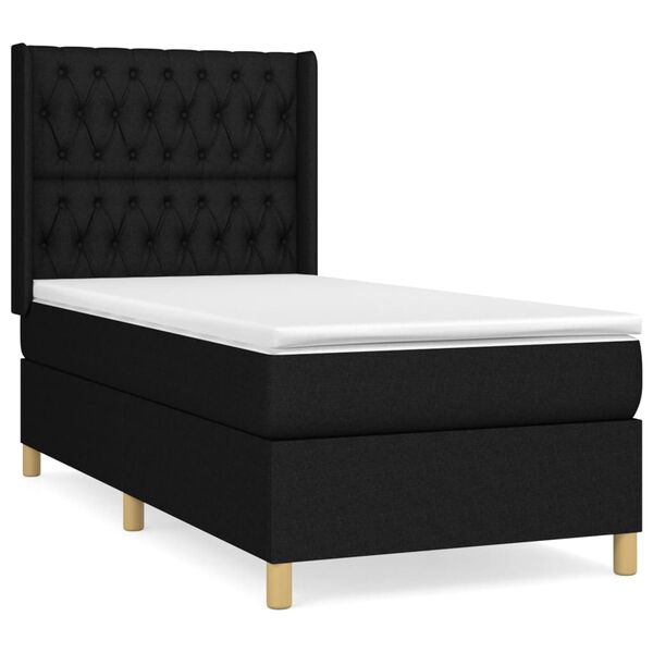 vidaXL Posteľn&yacute; r&aacute;m boxspring s matracom čierny 90x200 cm l&aacute;tka