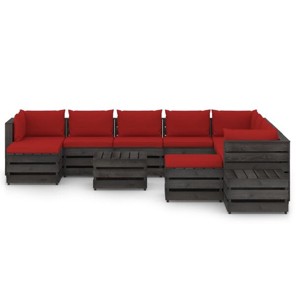 vidaXL 12-dielna z&aacute;hradn&aacute; s&uacute;prava s podložkami siv&eacute; impregnovan&eacute; drevo