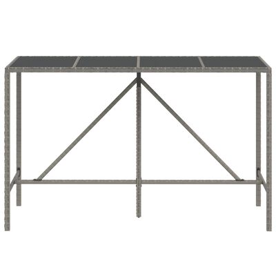 vidaXL Barový stôl so sklenenou doskou sivý 180x70x110 cm polyratan