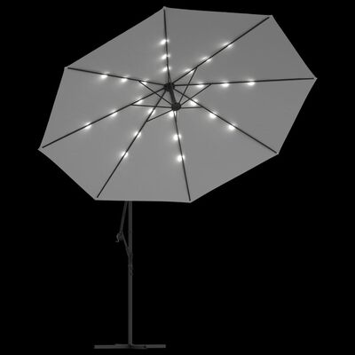vidaXL Visiaci slnečník s LED osvetlením a kovovou tyčou béžový 350 cm