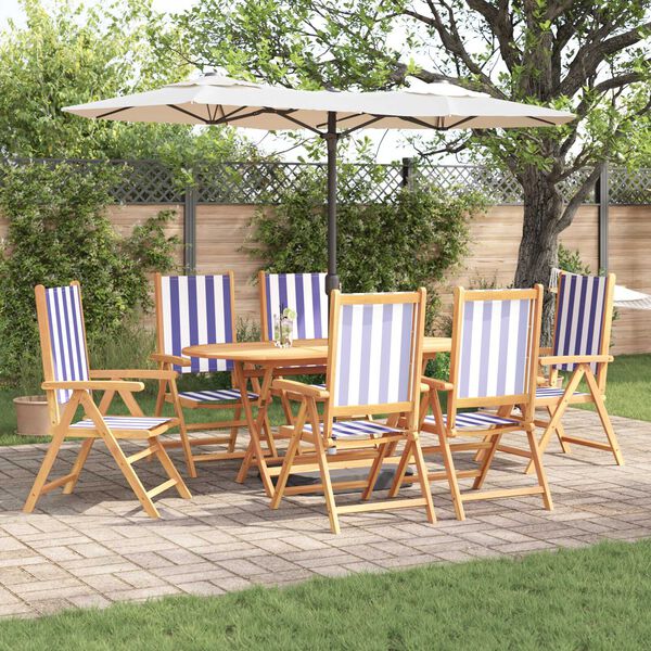 vidaXL Záhradný jedálenský set 7 pcs Modrá a biela akáciový masív