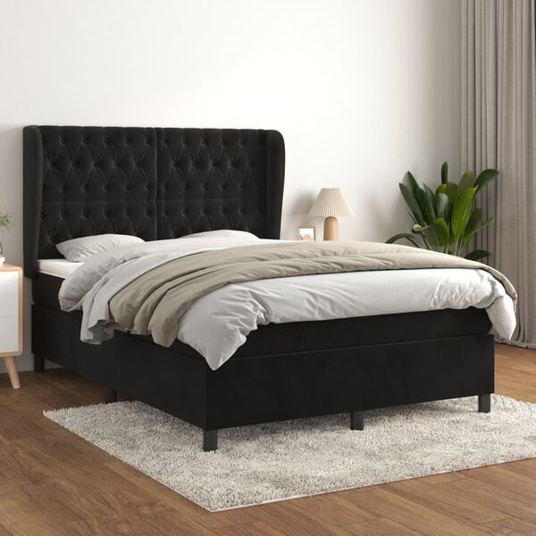 vidaXL Posteľn&yacute; r&aacute;m boxspring s matracom čierny 140x200 cm zamat