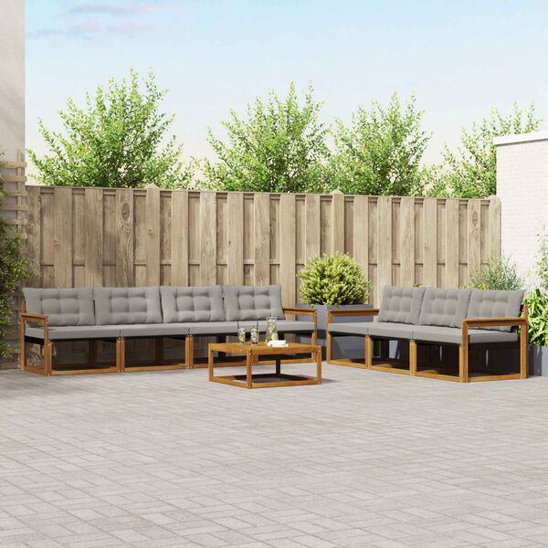 vidaXL Z&aacute;hradn&aacute; s&uacute;prava gaučov s vank&uacute;&scaron;om 8 pcs Pr&iacute;rodn&aacute; a svetlosiv&aacute;