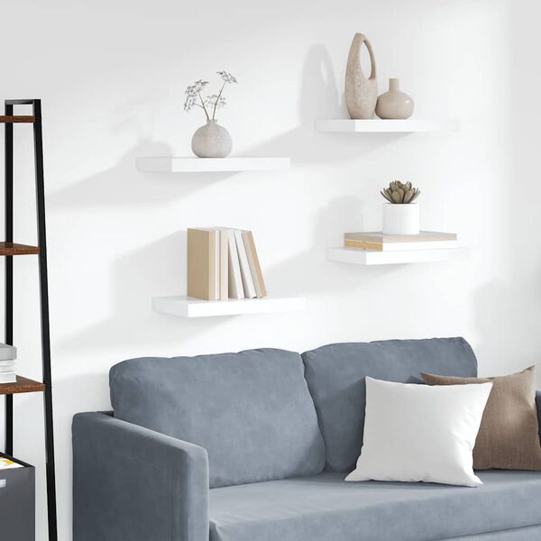 vidaXL Pl&aacute;vaj&uacute;ce n&aacute;stenn&eacute; police 4 ks, biele 40x23x3,8 cm, MDF