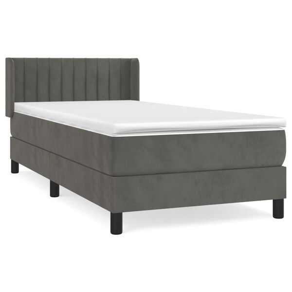 vidaXL Posteľn&yacute; r&aacute;m boxspring s matracom tmavosiv&yacute; 90x190 cm zamat