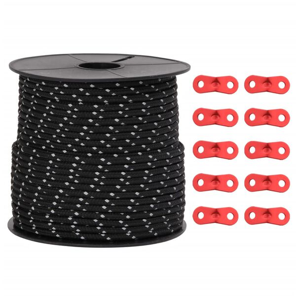 vidaXL Stanové lano s reflexnými pásikmi a napinákmi 50 m 4 mm