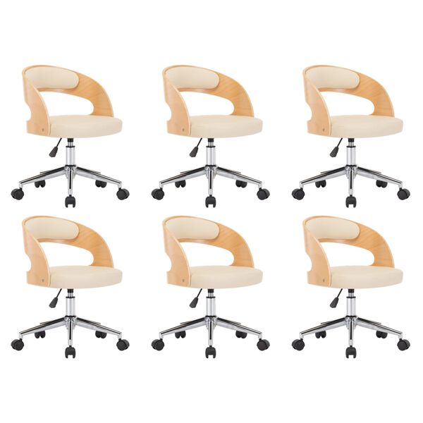 vidaXL Otočn&eacute; jed&aacute;lensk&eacute; stoličky 6ks,kr&eacute;mov&eacute;,oh&yacute;ban&eacute; drevo+umel&aacute; koža