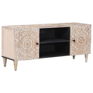 vidaXL TV skrinka Biela 105 x 33,5 x 46 cm Mas&iacute;vne mango drevo
