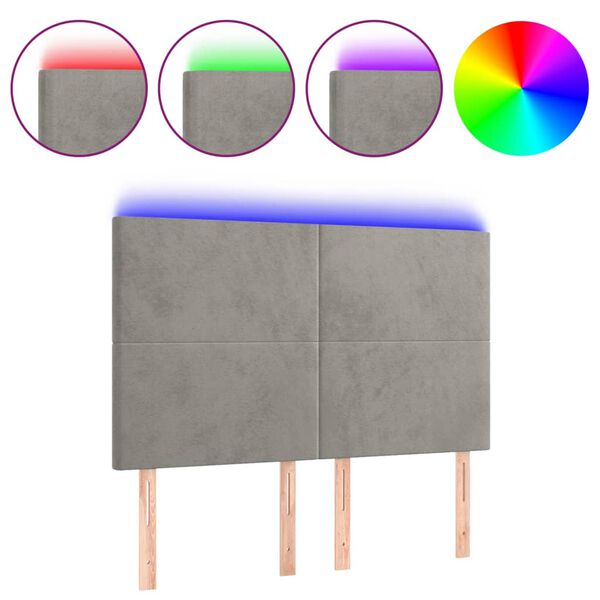 vidaXL Čelo postele s LED bledosiv&eacute; 144x5x118/128 cm zamat