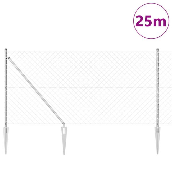 vidaXL Stĺp na plot. Strieborn&aacute; 25 x 1,2 m (60 x 60 mm mesh) Oceľ