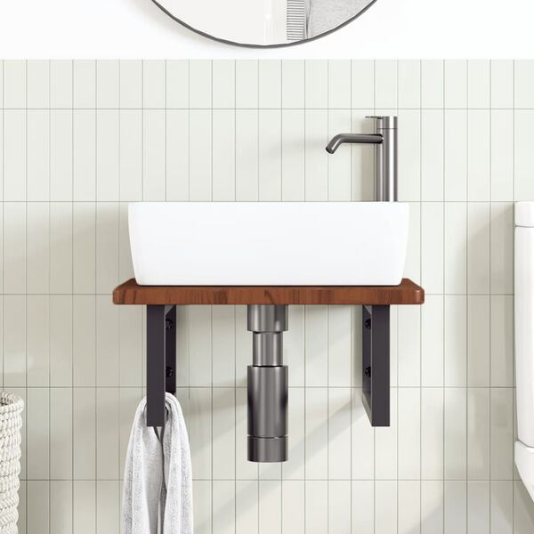 vidaXL Polica pod um&yacute;vadlo, n&aacute;stenn&aacute;, oceľ a dubov&yacute; mas&iacute;v