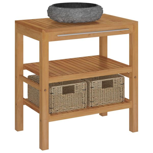 vidaXL Kúpeľňová skrinka tíkový masív s umývadlom čierny mramor