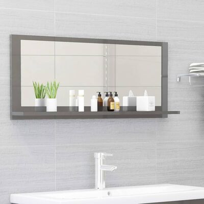 vidaXL Kúpeľňové zrkadlo, lesklé sivé 90x10,5x37 cm, kompozitné drevo