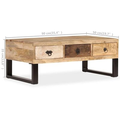 vidaXL Konferenčný stolík s 3 zásuvkami, mangovníkové drevo, 90x50x35 cm