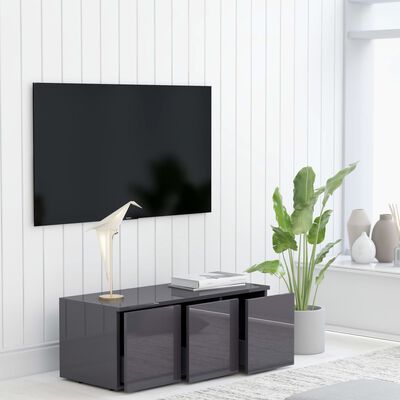 vidaXL TV skrinka, lesklá sivá 80x34x30 cm, drevotrieska