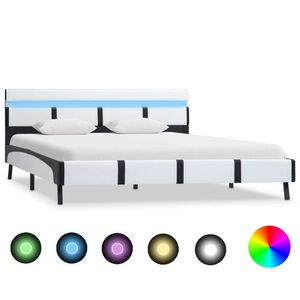 vidaXL Posteľn&yacute; r&aacute;m s LED, biely, umel&aacute; koža 120x200 cm