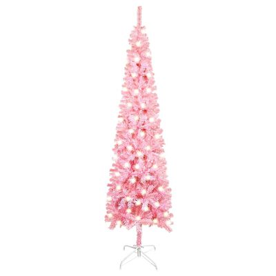 vidaXL Úzky osvetlený vianočný stromček, ružový 120 cm