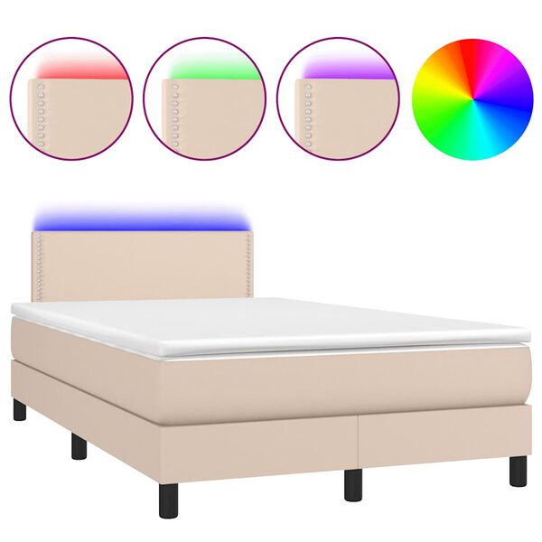 vidaXL Boxspring posteľ+matrac a LED, kapuč&iacute;nov&aacute; 120x190cm, umel&aacute; koža