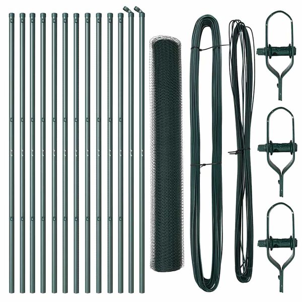 vidaXL Plot s stĺpmi Zelená 1.4 x 25 m Ocel potiahnutá PVC