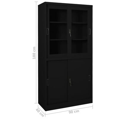 vidaXL Kancelárska skriňa s posuvnými dverami čierna 90x40x180 cm oceľ