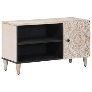 vidaXL TV skrinka Biela 80 x 31,5 x 46 cm Mas&iacute;vne mango drevo