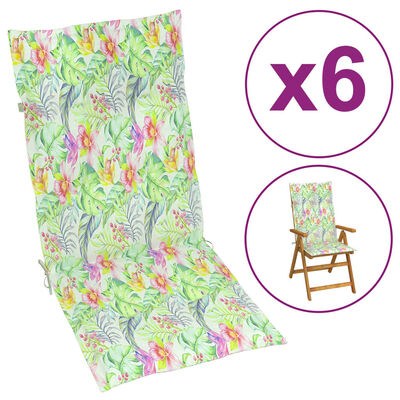 vidaXL Podložky na záhradné stoličky, vysoké operadlo 6 ks 120x50x3 cm