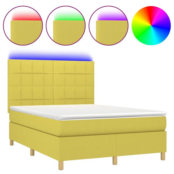 vidaXL Posteľ boxsping s matracom a LED zelen&aacute; 140x190 cm l&aacute;tka