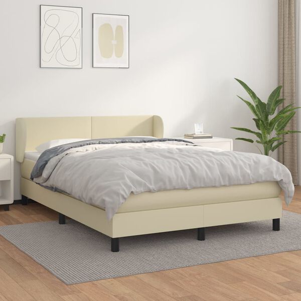 vidaXL Boxspring posteľ s matracom kr&eacute;mov&aacute; 140x200 cm umel&aacute; koža