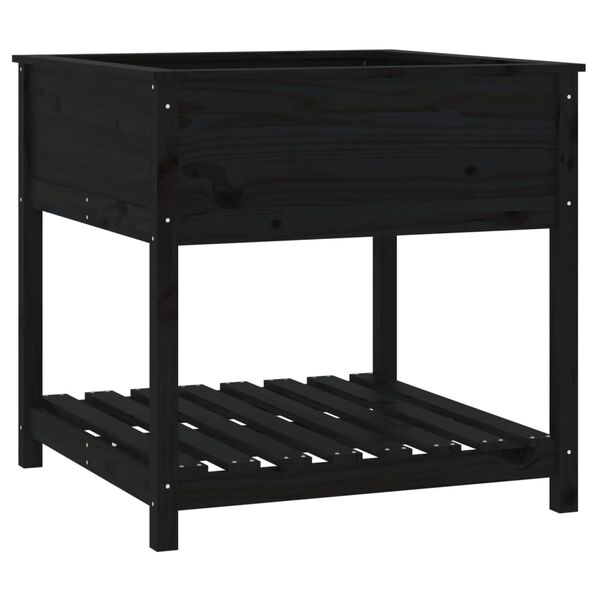 vidaXL Kvetináč s policou čierny 82,5x82,5x81 cm masívna borovica