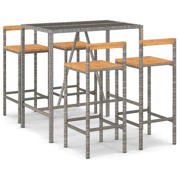 vidaXL 5-dielna záhr. barová súprava sivá polyratan a masívna akácia