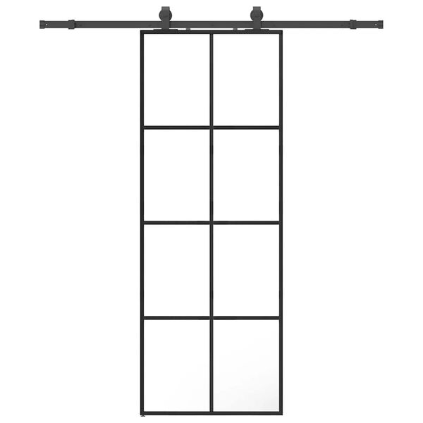 vidaXL Posuvné dvere s kovaním čierne 76x205 cm ESG sklo