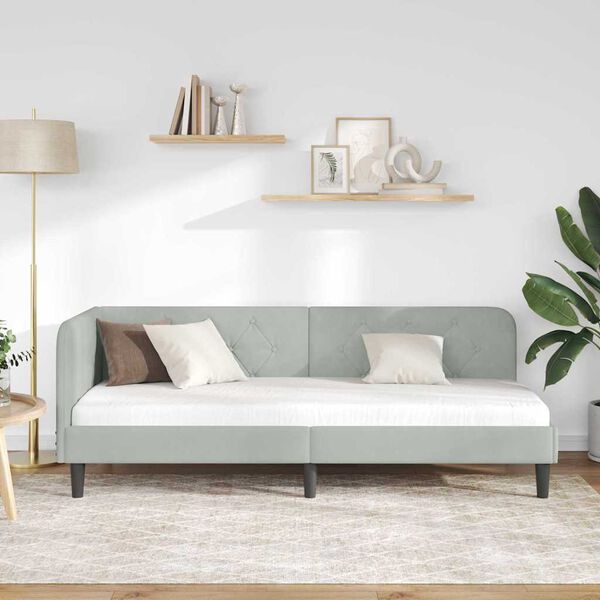 vidaXL Rohový rám postele s čelnou doskou Svetlosivá 80 x 200 cm Zamat