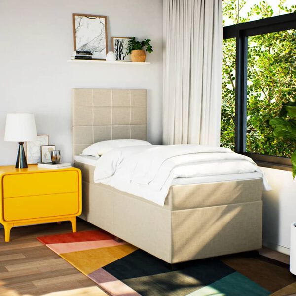 vidaXL Posteľný rám boxsping s matracom krémový 80x200 cm látka