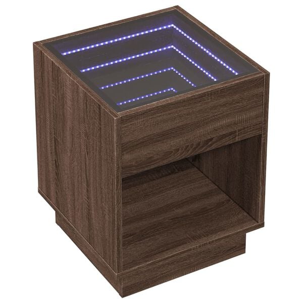 vidaXL Nočn&yacute; stol&iacute;k s nekonečn&yacute;mi LED hned&yacute; dub 40x40x50 cm
