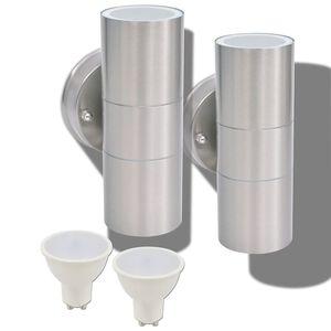 vidaXL Vonkaj&scaron;ie n&aacute;stenn&eacute; LED svietidl&aacute;, 2 ks, nerezov&aacute; oceľ