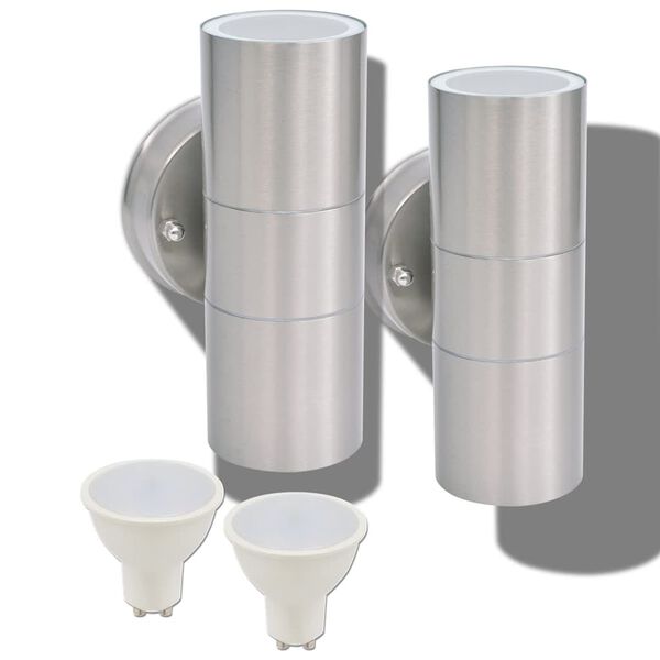 vidaXL Vonkaj&scaron;ie n&aacute;stenn&eacute; LED svietidl&aacute;, 2 ks, nerezov&aacute; oceľ