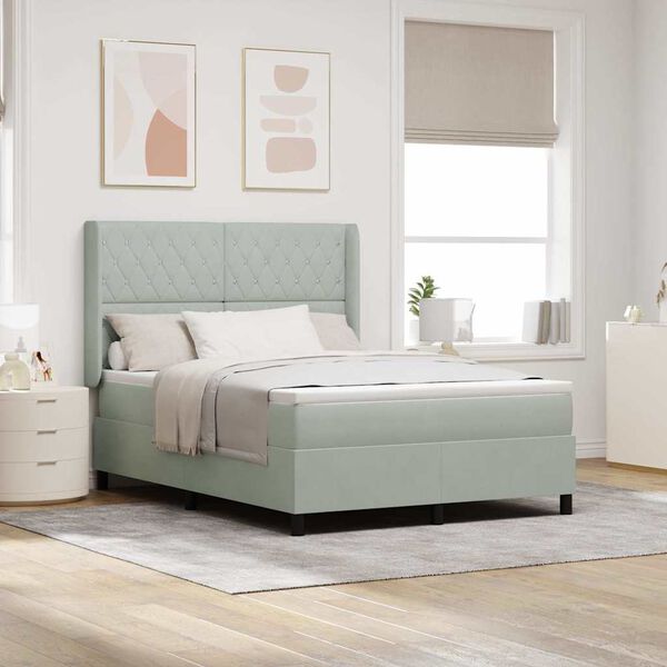 vidaXL Posteľ s pružinov&yacute;m r&aacute;mom Svetlosiv&aacute; 140 x 200 cm Zamat