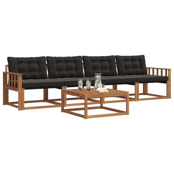 vidaXL Z&aacute;hradn&aacute; s&uacute;prava gaučov s vank&uacute;&scaron;om 5 pcs Pr&iacute;rodn&aacute; a čierna