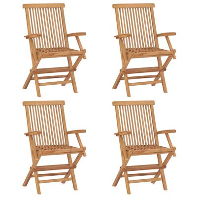 vidaXL Záhradné stoličky s jasnozelenými podložkami 4 ks tíkový masív
