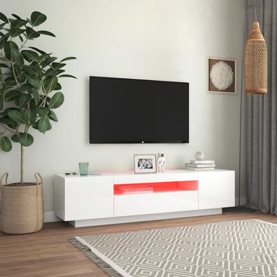 vidaXL TV skrinka s LED svetlami lesklá biela 160x35x40 cm