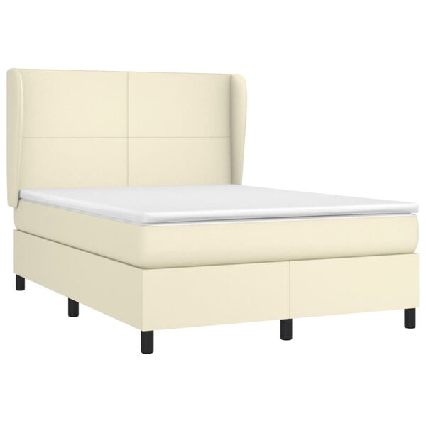vidaXL Boxspring posteľ s matracom kr&eacute;mov&aacute; 140x200 cm umel&aacute; koža